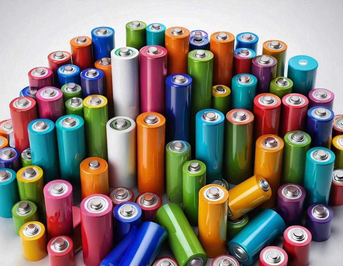 A visually striking display of various high-quality batteries of different sizes and types, creatively arranged to form a power symbol. The background features dollar signs subtly integrated into the design, symbolizing savings. Bright light beams emanate from the batteries, illuminating the setting with energy and vibrancy, inviting the viewer to explore the concept of affordability and quality. super-realistic. vibrant colors. white background.